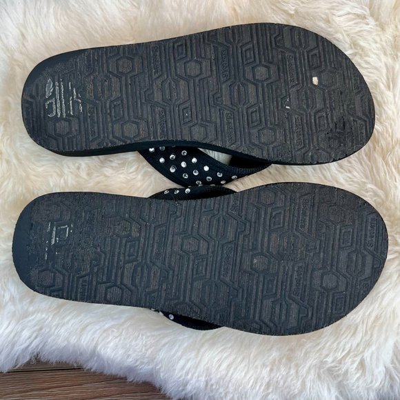 Skechers Black Bling Yoga Foam Rhinestone Flip Flops Size 8 - Picture 6 of 6
